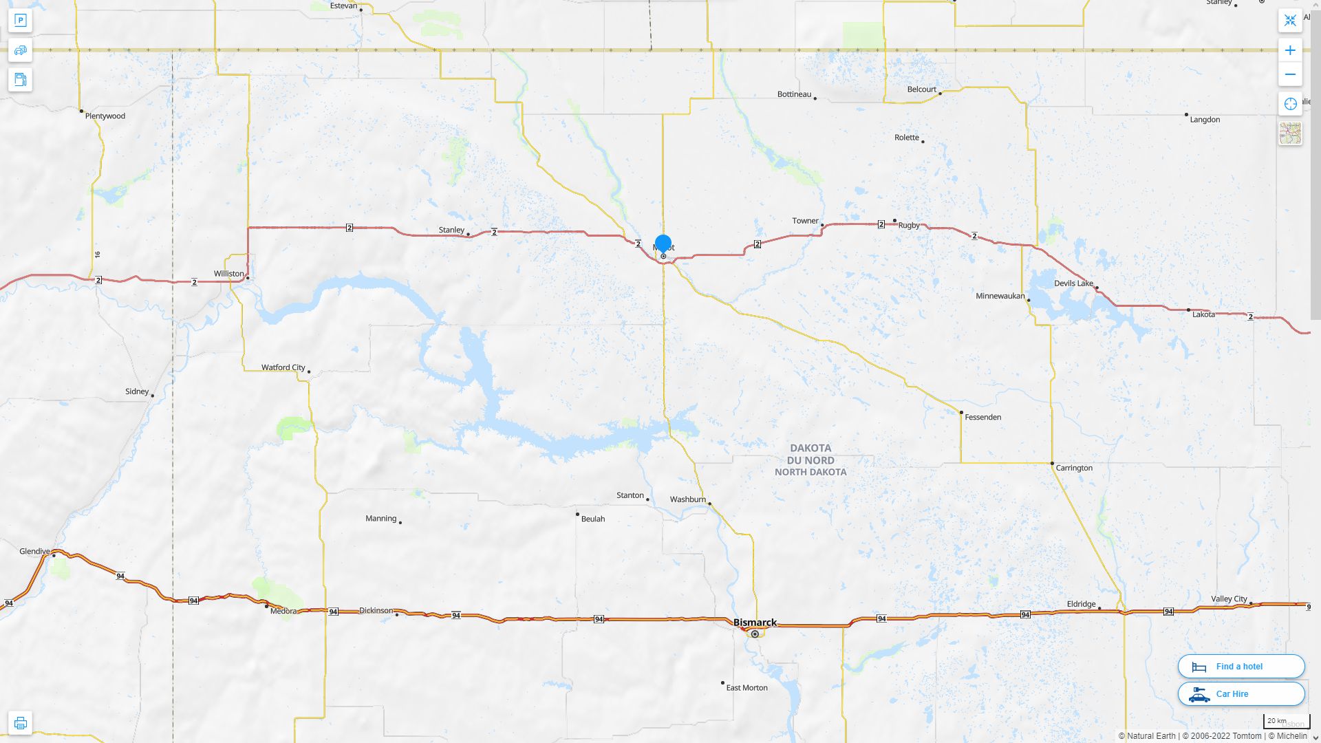 Minot North Dakota Highway and Road Map